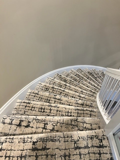 Nourison Ebb Tide Sea Storm Carpet in a home staircase from Cherry Carpets